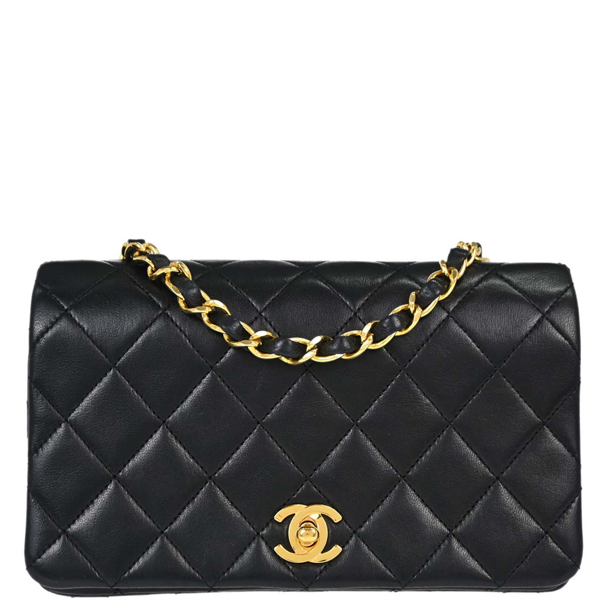 Chanel Black Lambskin Turnlock Mini Full Flap Shoulder Bag