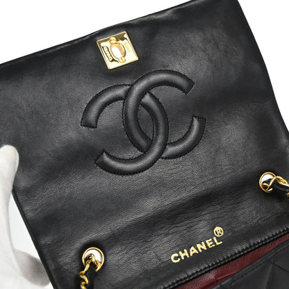 Chanel Black Lambskin Turnlock Mini Full Flap Shoulder Bag