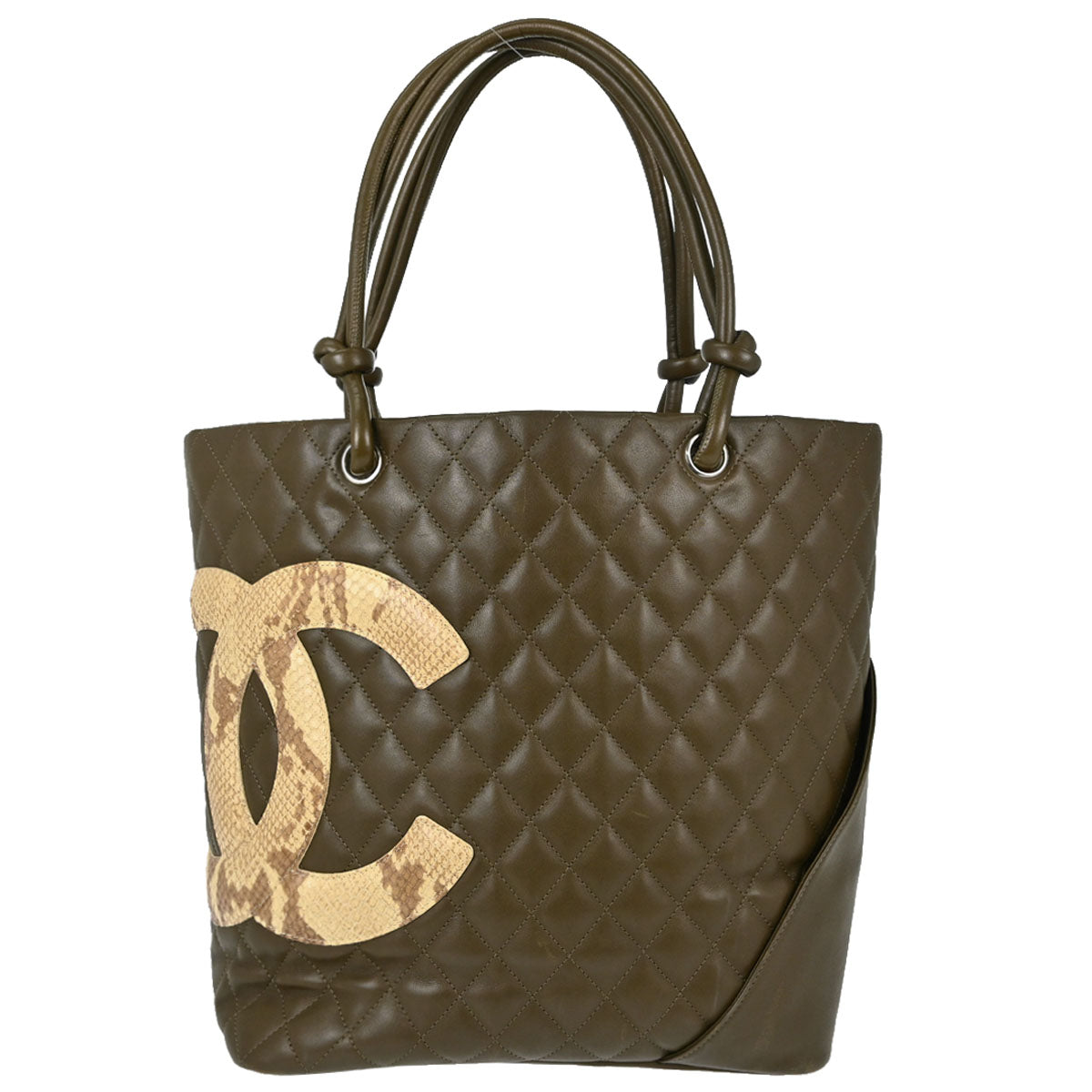 Chanel * Khaki Calfskin Python Cambon Ligne Tote Handbag