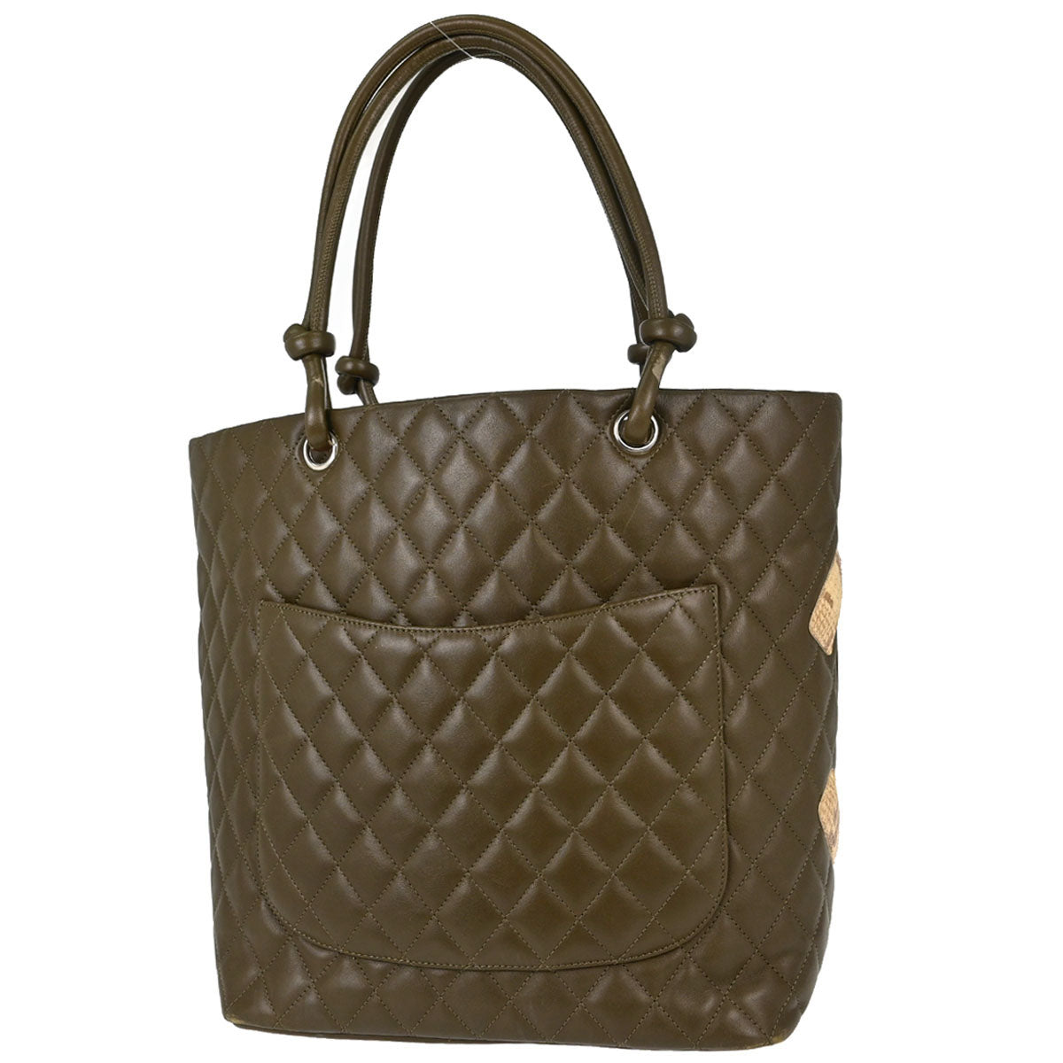 Chanel * Khaki Calfskin Python Cambon Ligne Tote Handbag