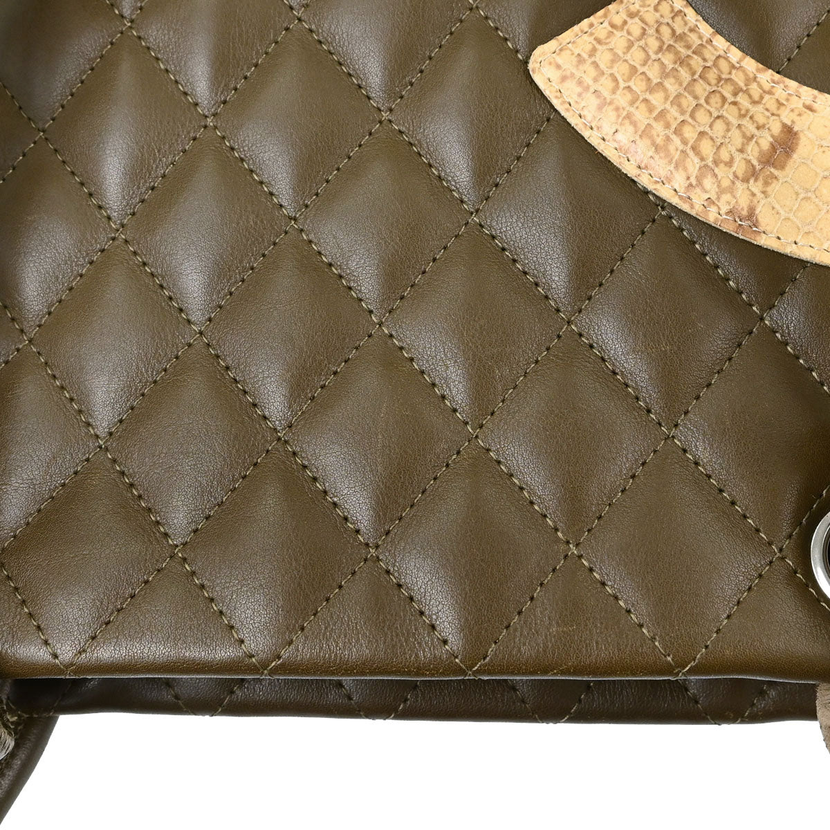 Chanel * Khaki Calfskin Python Cambon Ligne Tote Handbag