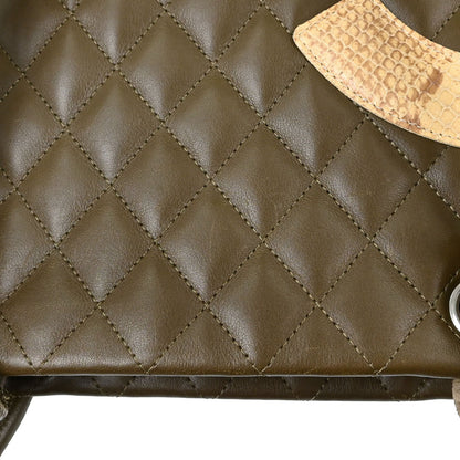 Chanel * Khaki Calfskin Python Cambon Ligne Tote Handbag
