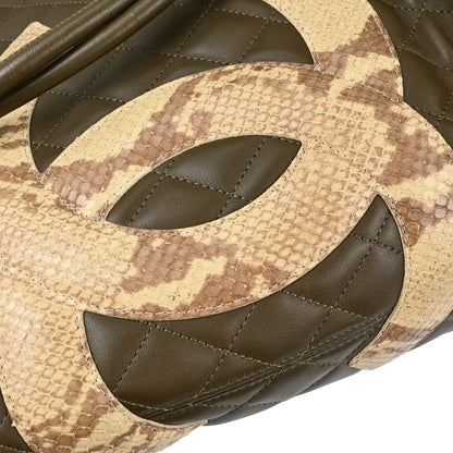 Chanel * Khaki Calfskin Python Cambon Ligne Tote Handbag