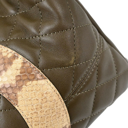 Chanel * Khaki Calfskin Python Cambon Ligne Tote Handbag