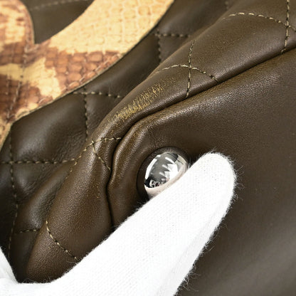 Chanel * Khaki Calfskin Python Cambon Ligne Tote Handbag