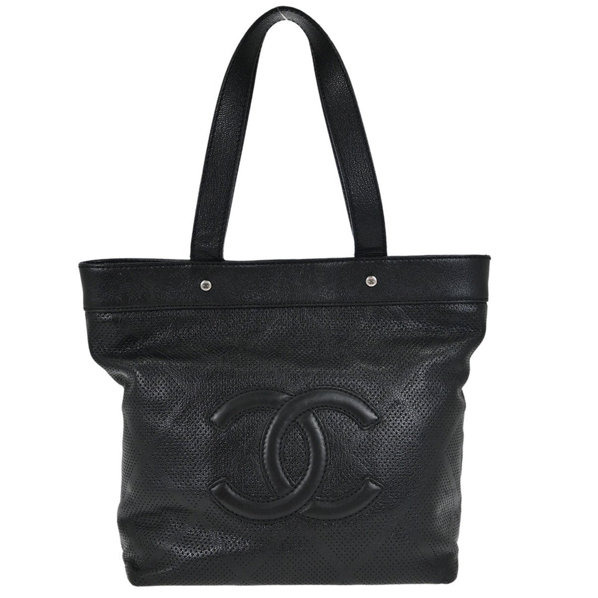 Chanel Black Perforated Calfskin Tote Handbag