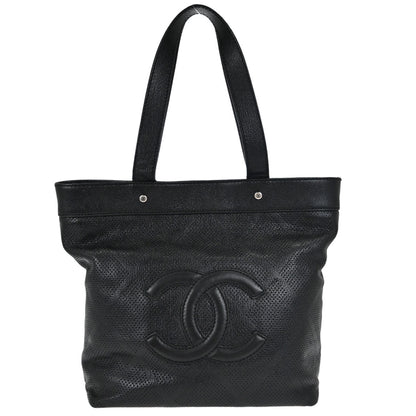Chanel Black Perforated Calfskin Tote Handbag