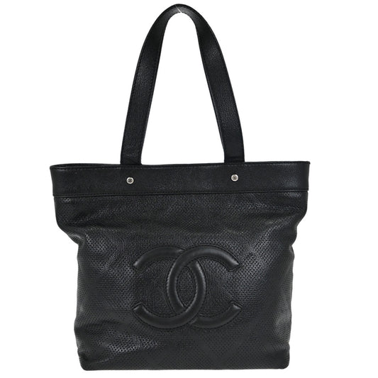 Chanel Black Perforated Calfskin Tote Handbag