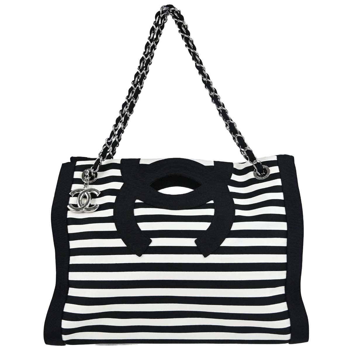 Chanel Black White Canvas Cruise Line Striped Handbag