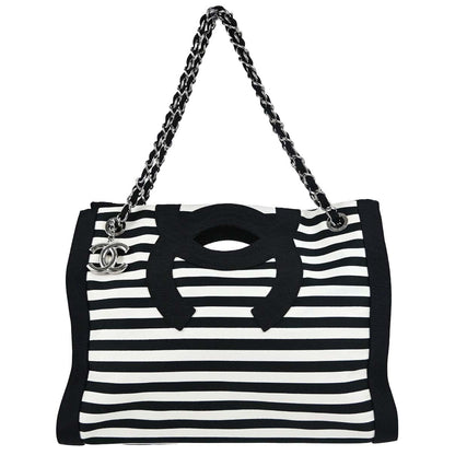 Chanel Black White Canvas Cruise Line Striped Handbag
