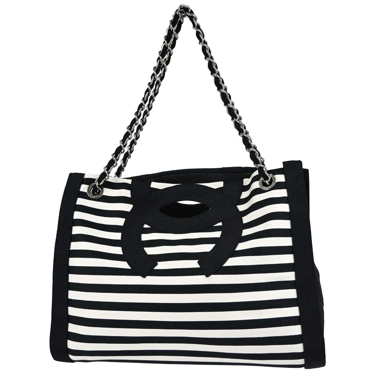 Chanel Black White Canvas Cruise Line Striped Handbag