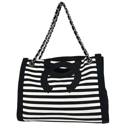 Chanel Black White Canvas Cruise Line Striped Handbag