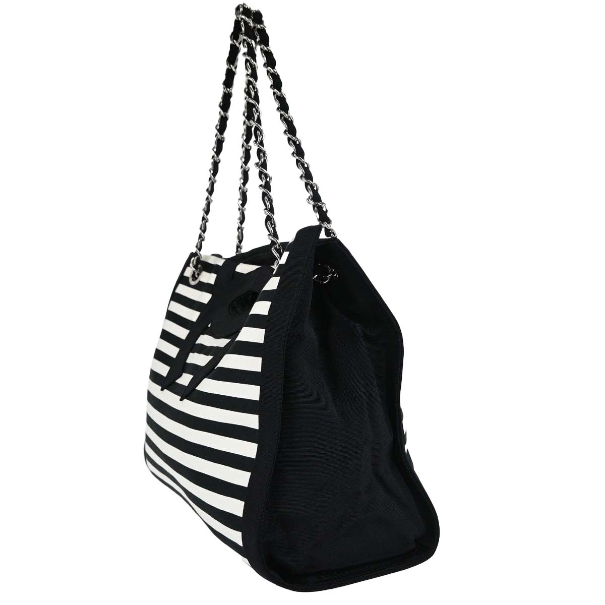Chanel Black White Canvas Cruise Line Striped Handbag