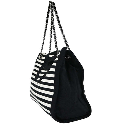 Chanel Black White Canvas Cruise Line Striped Handbag