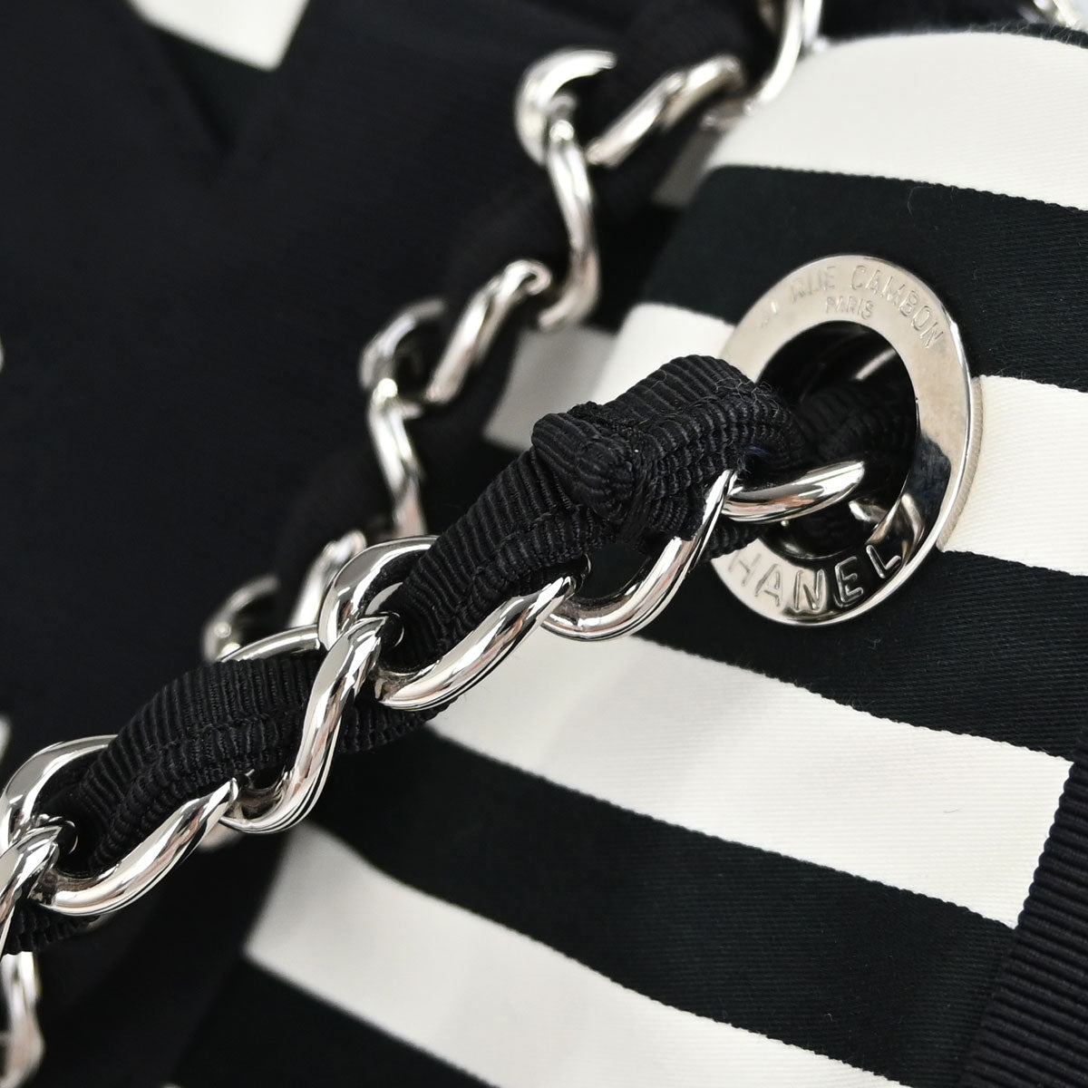 Chanel Black White Canvas Cruise Line Striped Handbag