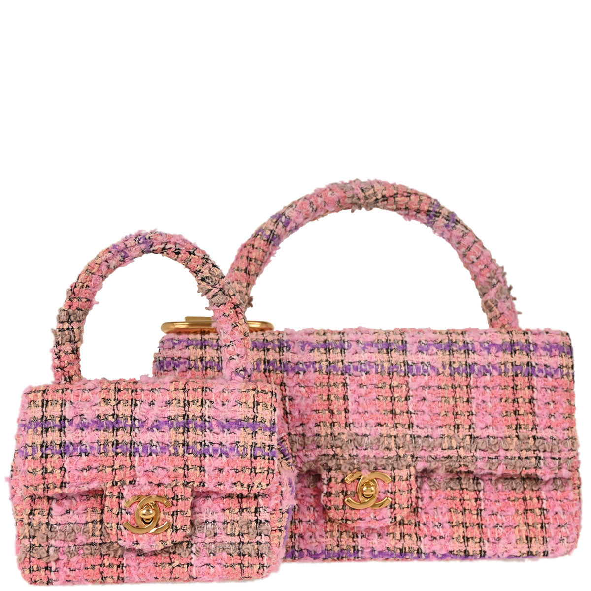 Chanel 1994-1996 Pink Tweed Single Flap 2 in 1 Handbag Set