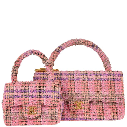 Chanel 1994-1996 Pink Tweed Single Flap 2 in 1 Handbag Set