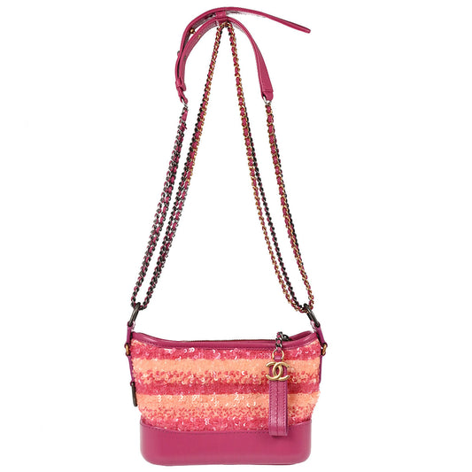 Chanel Pink Beige Calfskin Sequins Small Gabrielle Shoulder Bag