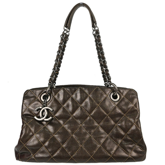 Chanel Brown Caviar Skin Tote Chain Handbag