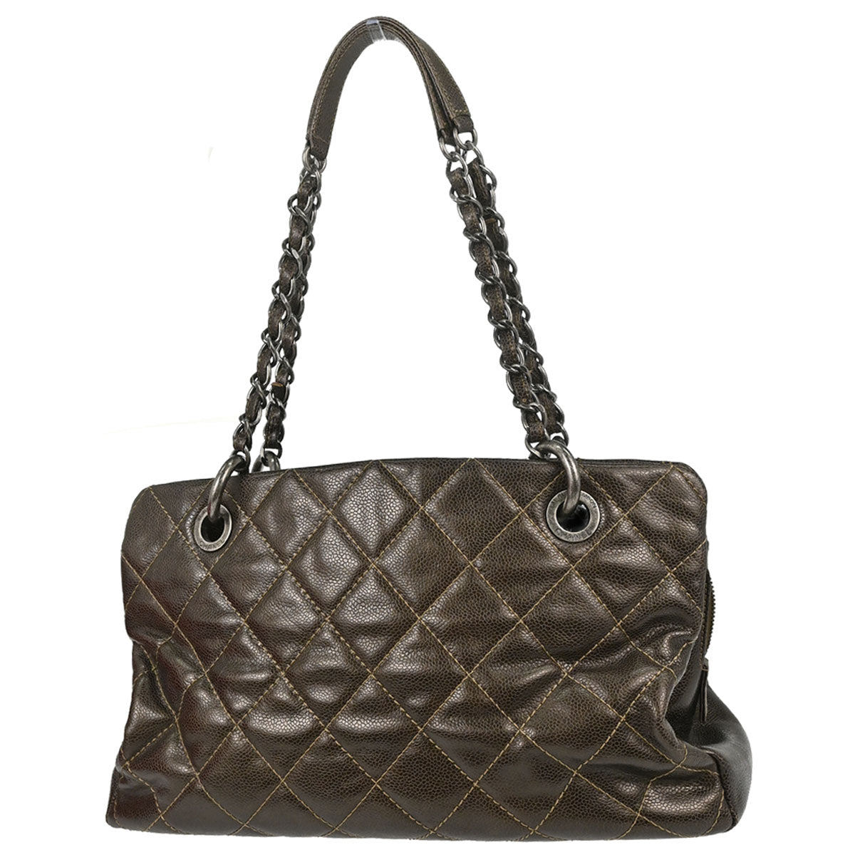 Chanel Brown Caviar Skin Tote Chain Handbag