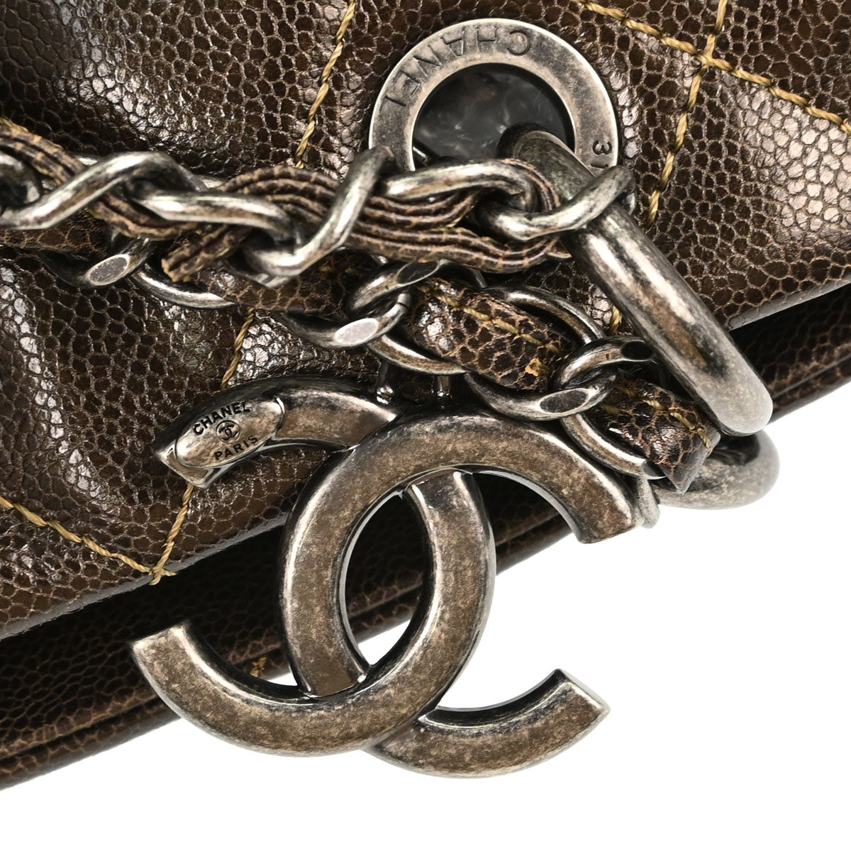 Chanel Brown Caviar Skin Tote Chain Handbag