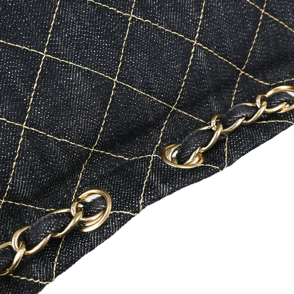 Chanel 2005-2006 Navy Sparkling Denim Chain Through Single Flap Shoulder Bag