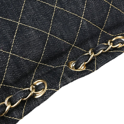 Chanel 2005-2006 Navy Sparkling Denim Chain Through Single Flap Shoulder Bag