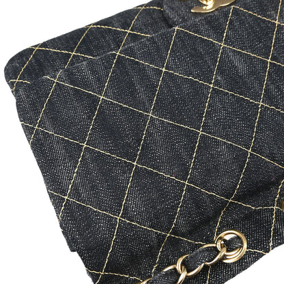 Chanel 2005-2006 Navy Sparkling Denim Chain Through Single Flap Shoulder Bag