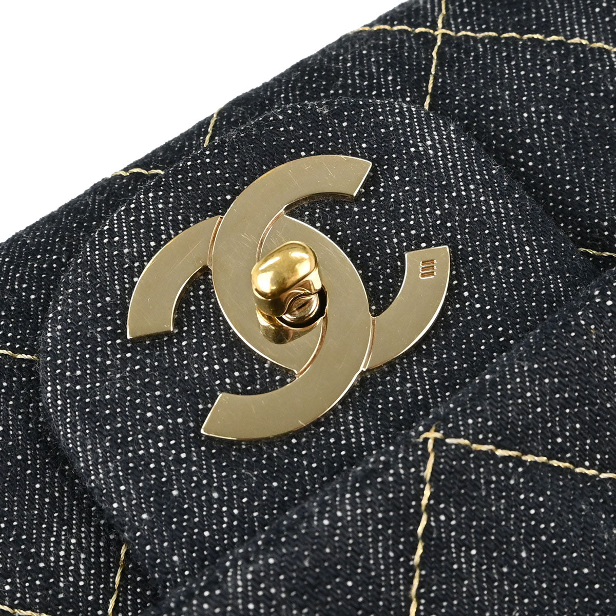 Chanel 2005-2006 Navy Sparkling Denim Chain Through Single Flap Shoulder Bag