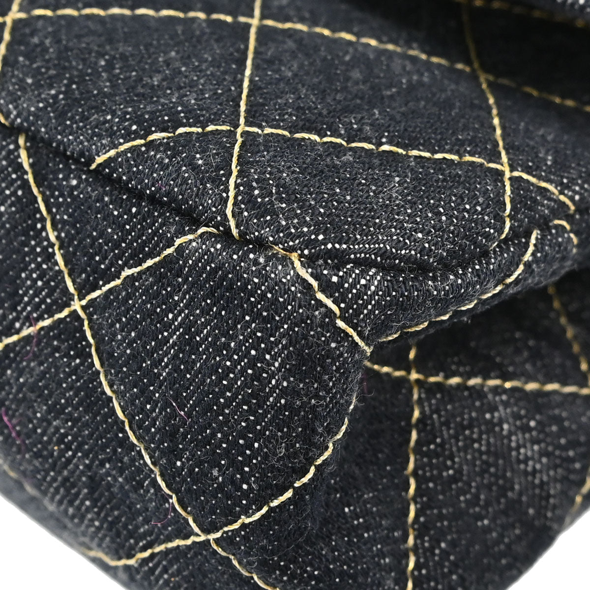 Chanel 2005-2006 Navy Sparkling Denim Chain Through Single Flap Shoulder Bag