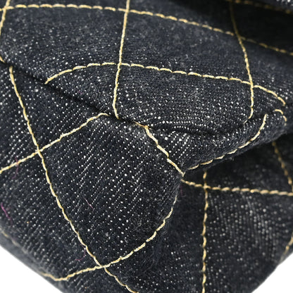 Chanel 2005-2006 Navy Sparkling Denim Chain Through Single Flap Shoulder Bag