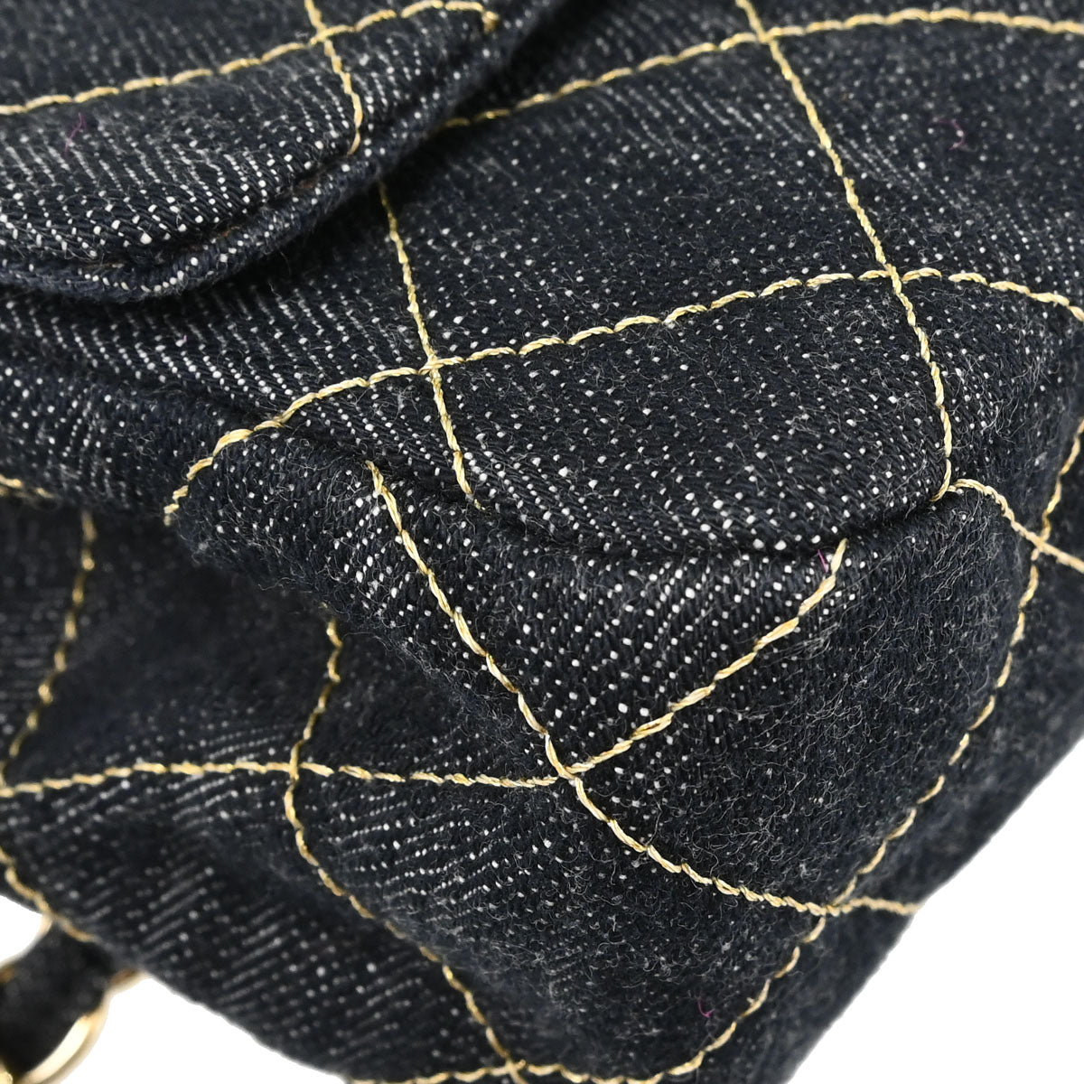 Chanel 2005-2006 Navy Sparkling Denim Chain Through Single Flap Shoulder Bag