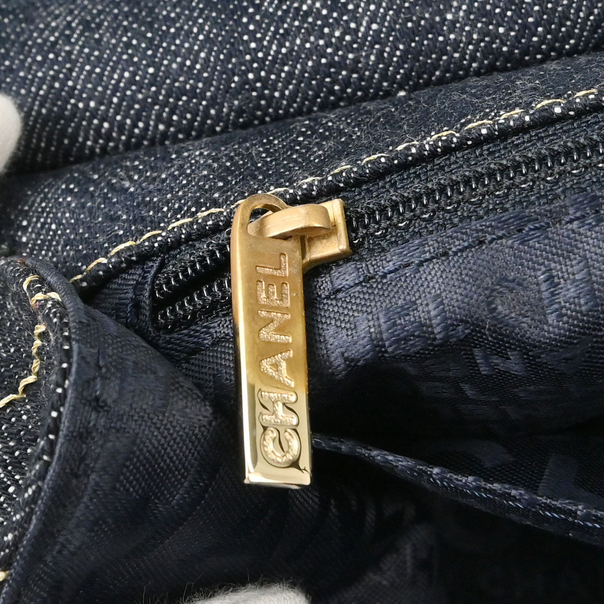 Chanel 2005-2006 Navy Sparkling Denim Chain Through Single Flap Shoulder Bag