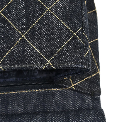 Chanel 2005-2006 Navy Sparkling Denim Chain Through Single Flap Shoulder Bag