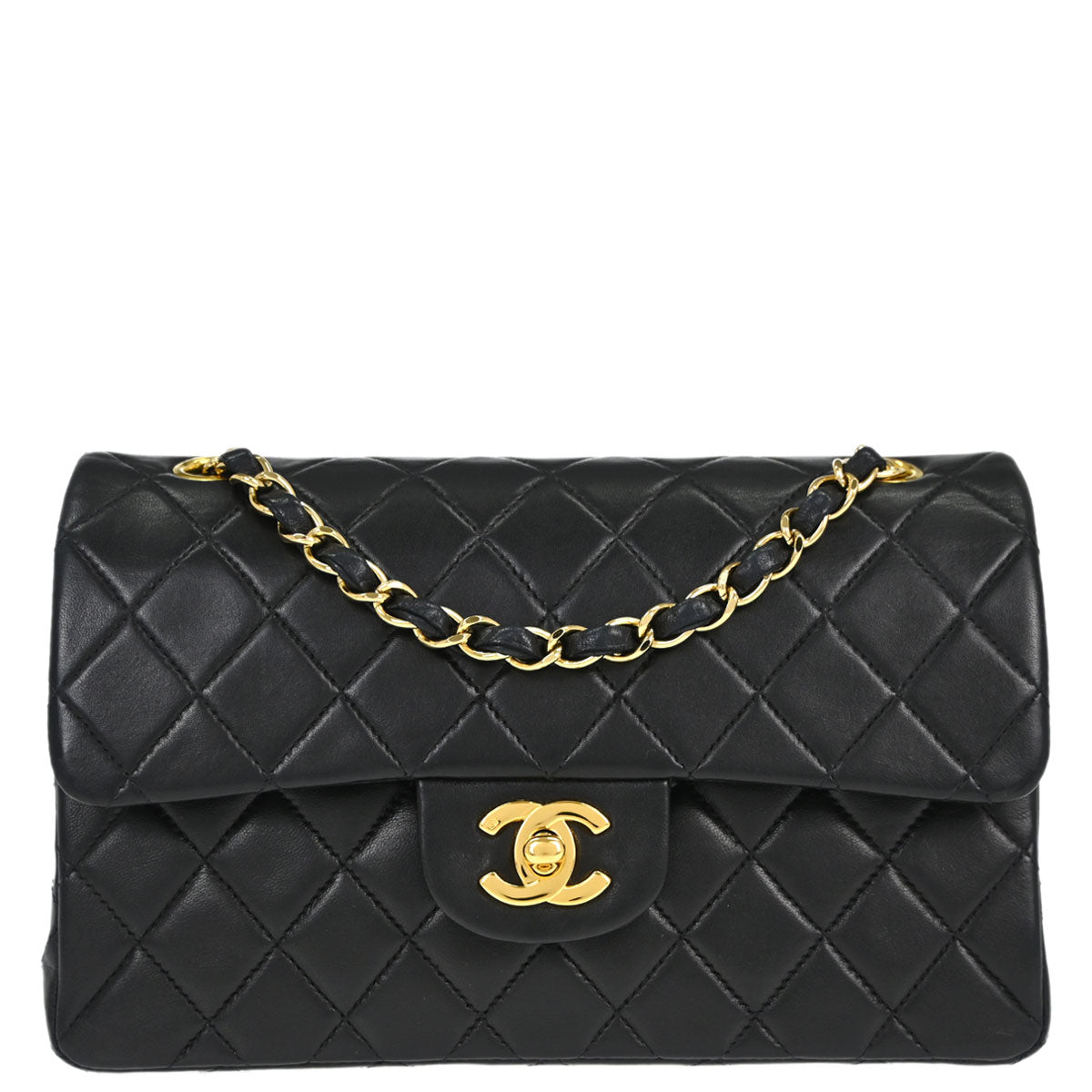 Chanel Black Lambskin Small Double Flap Shoulder Bag