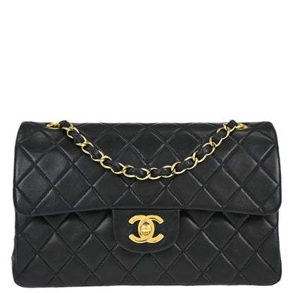 Chanel Black Lambskin Small Double Flap Shoulder Bag