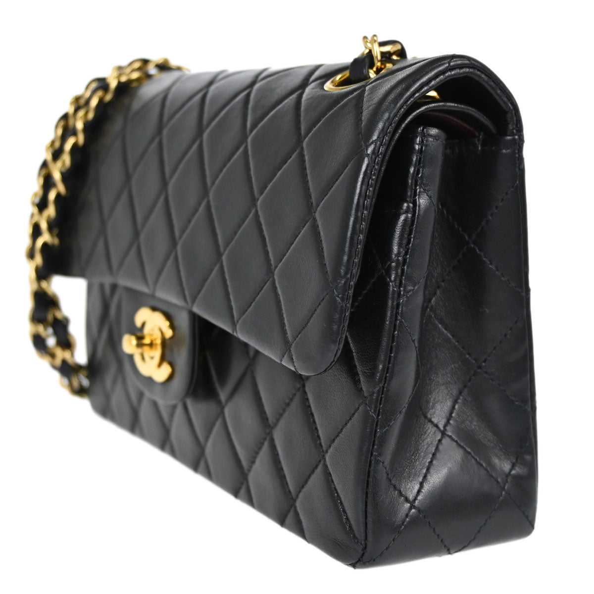 Chanel Black Lambskin Small Double Flap Shoulder Bag