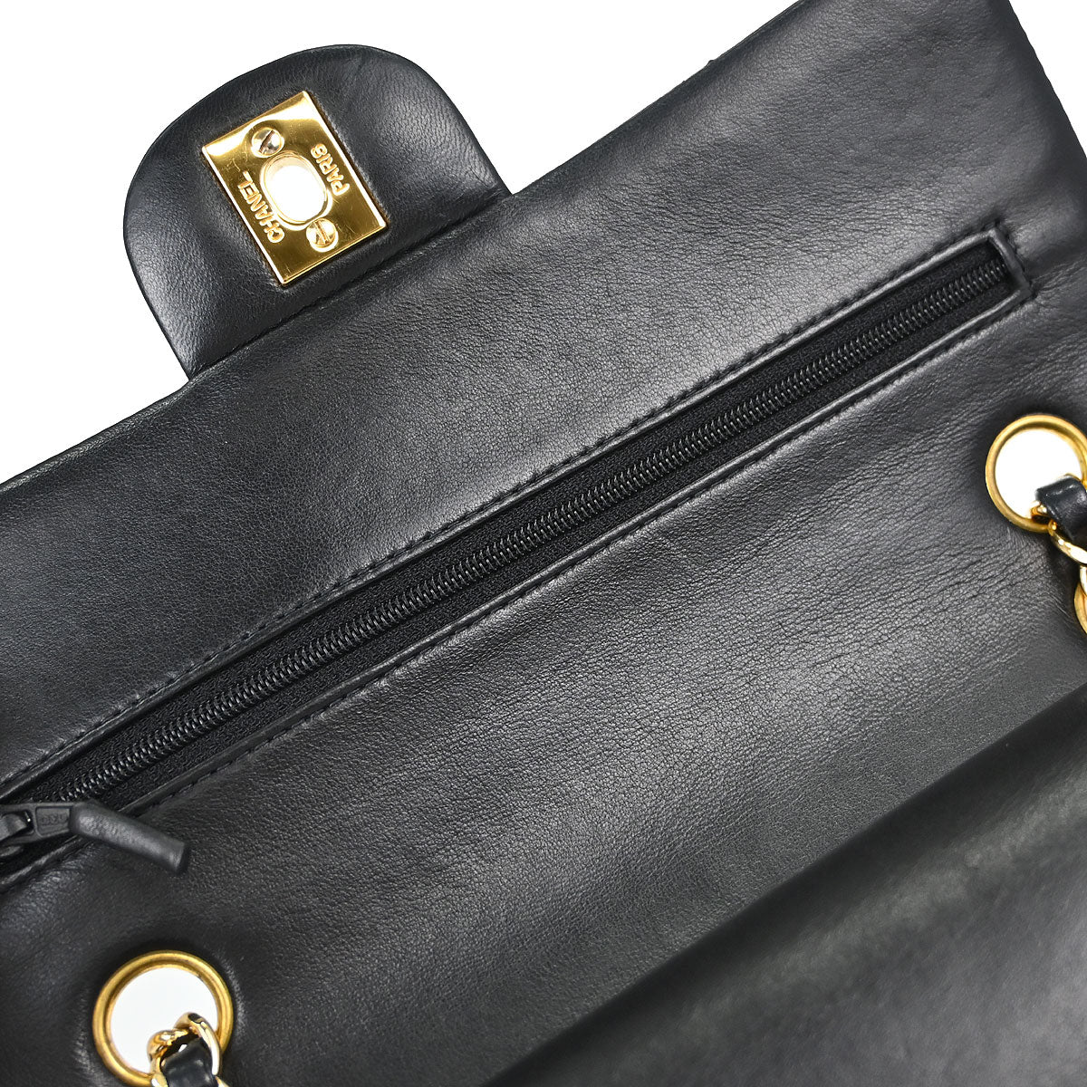 Chanel Black Lambskin Small Double Flap Shoulder Bag