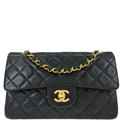 Chanel 1994-1996 Black Lambskin Small Double Flap Shoulder Bag
