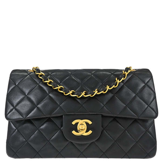 Chanel 1994-1996 Black Lambskin Small Double Flap Shoulder Bag