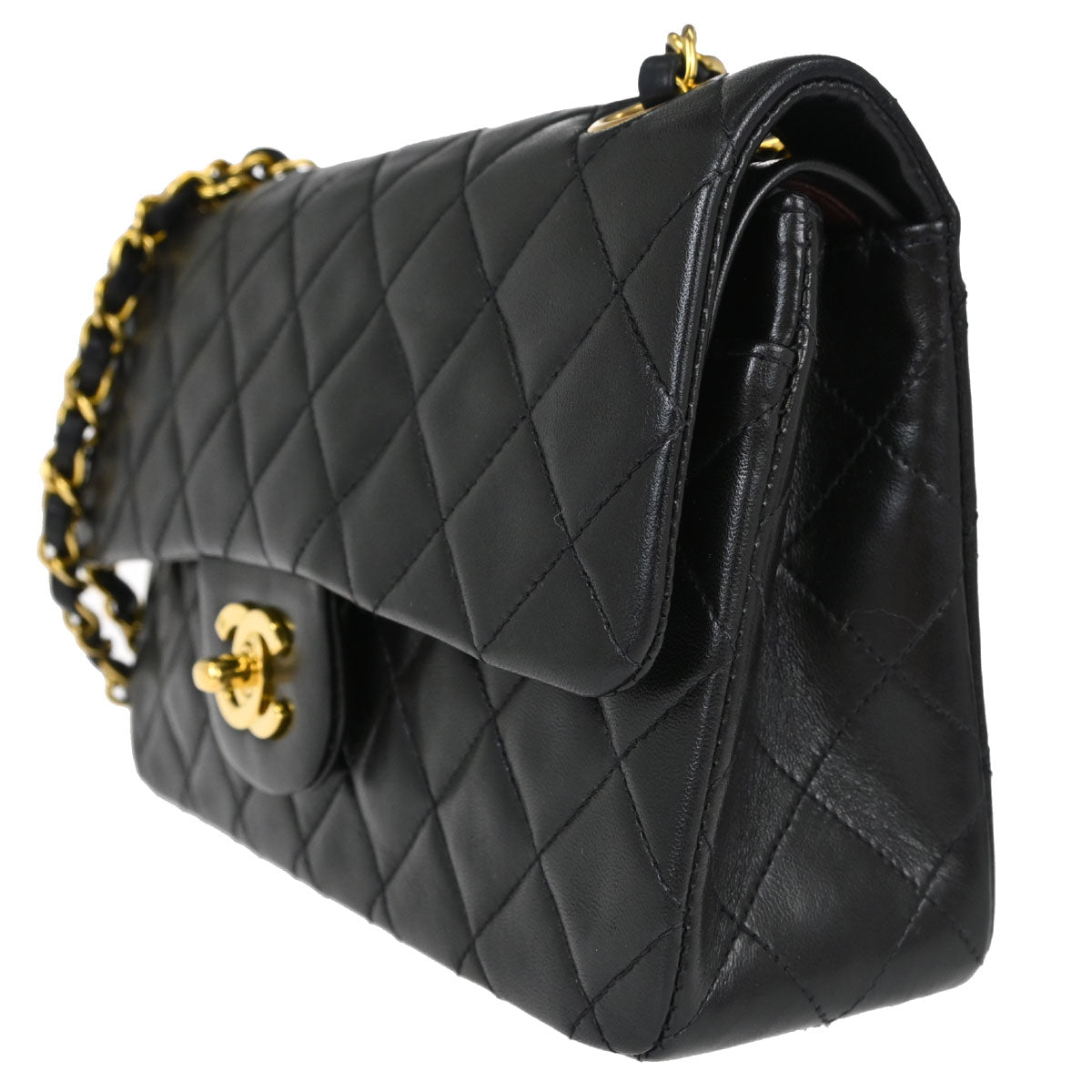 Chanel 1994-1996 Black Lambskin Small Double Flap Shoulder Bag