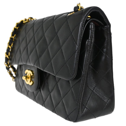 Chanel 1994-1996 Black Lambskin Small Double Flap Shoulder Bag