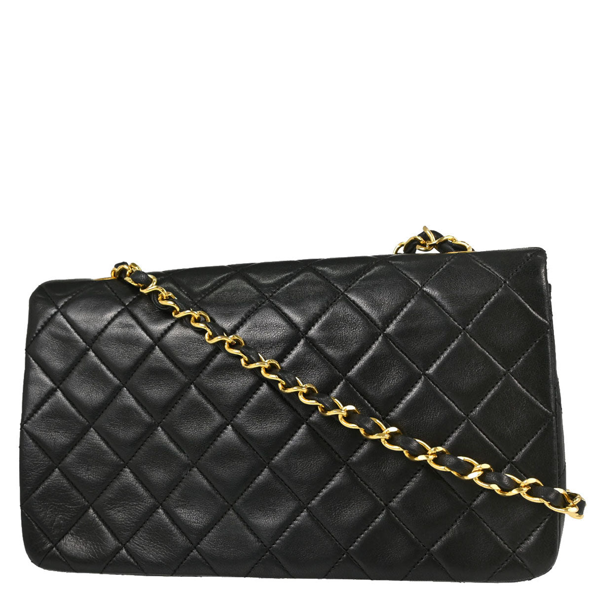 Chanel 1989-1991 Black Lambskin Turnlock Small Full Flap Shoulder Bag