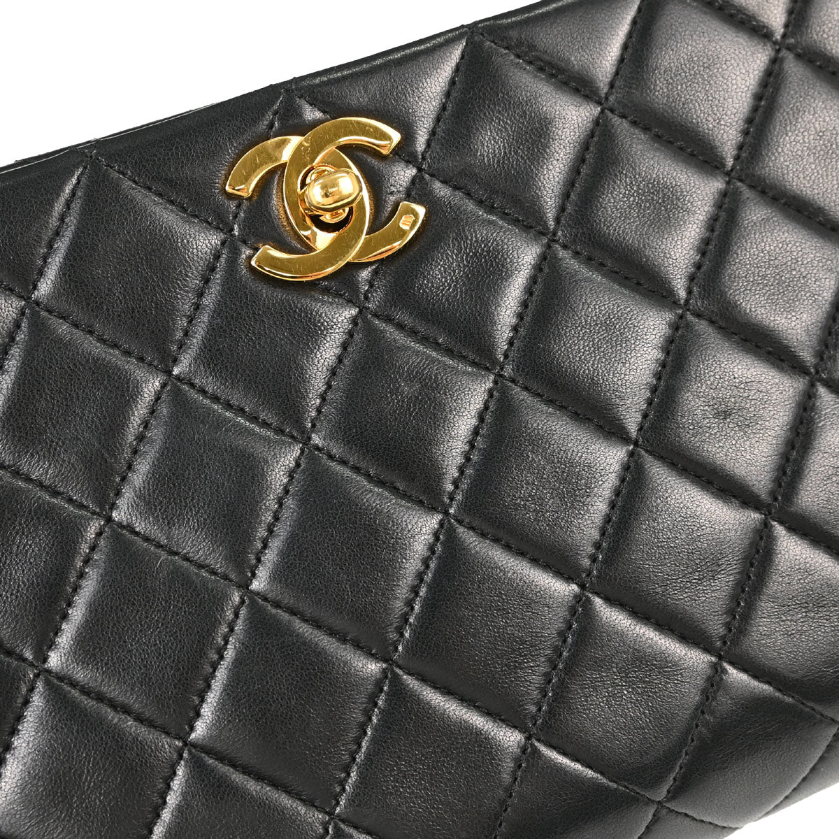 Chanel 1989-1991 Black Lambskin Turnlock Small Full Flap Shoulder Bag