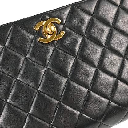 Chanel 1989-1991 Black Lambskin Turnlock Small Full Flap Shoulder Bag
