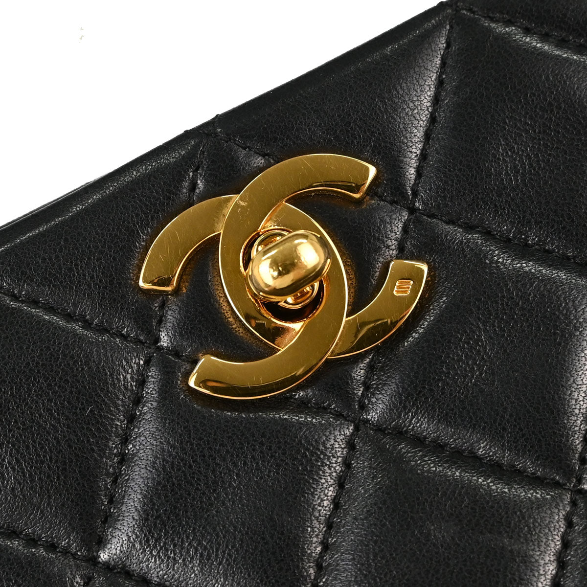 Chanel 1989-1991 Black Lambskin Turnlock Small Full Flap Shoulder Bag