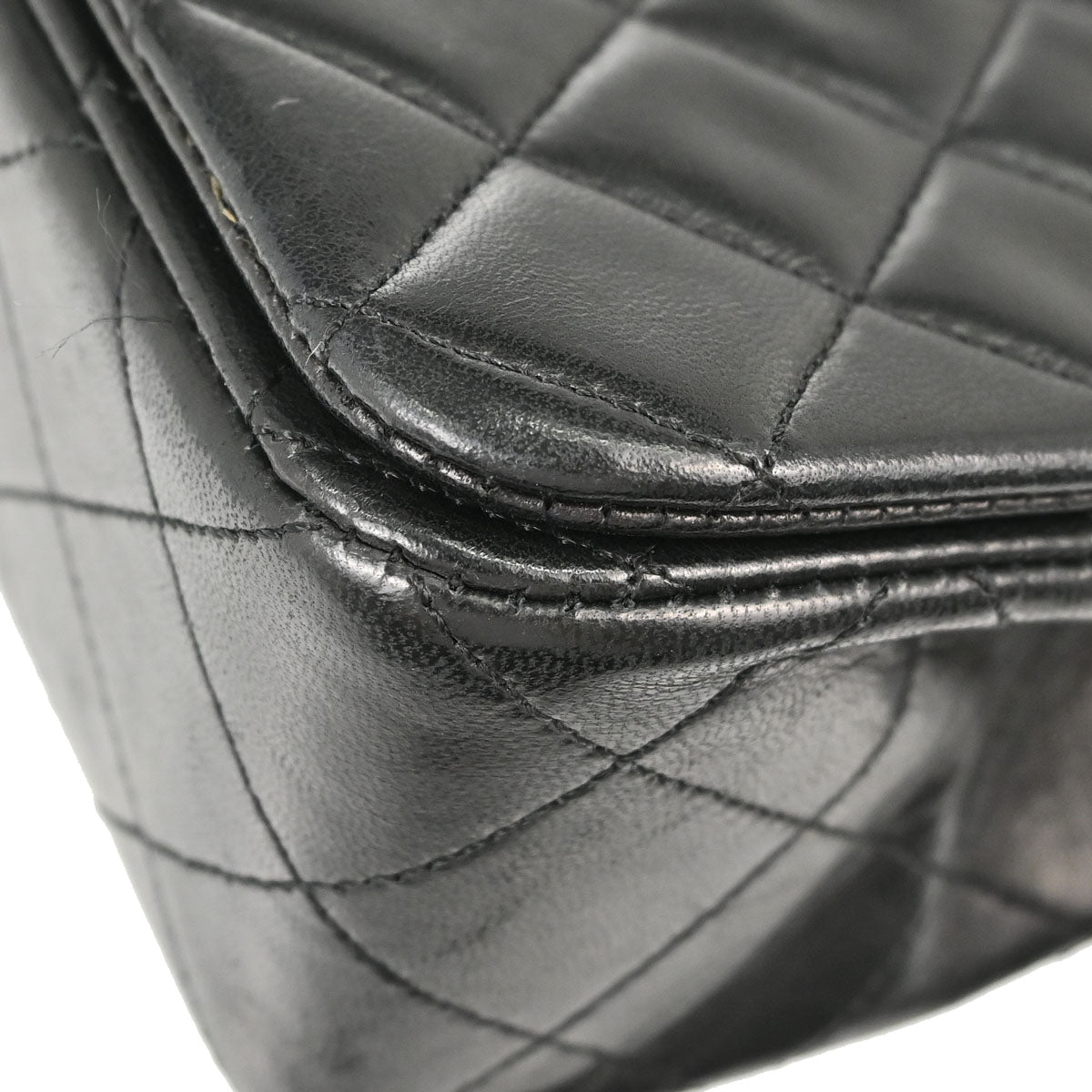 Chanel 1989-1991 Black Lambskin Turnlock Small Full Flap Shoulder Bag