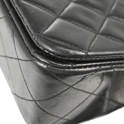 Chanel 1989-1991 Black Lambskin Turnlock Small Full Flap Shoulder Bag