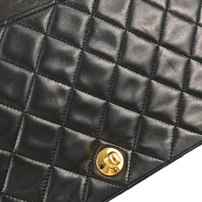 Chanel 1989-1991 Black Lambskin Turnlock Small Full Flap Shoulder Bag