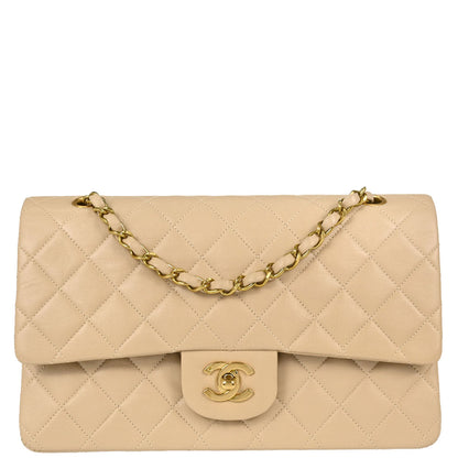 Chanel 1994-1996 Beige Lambskin Medium Classic Double Flap Shoulder Bag